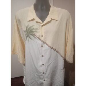 Vintage Bamboo Cay Shirt Mens Medium Cream White Hawaiian Palm Camp Resort 4XL